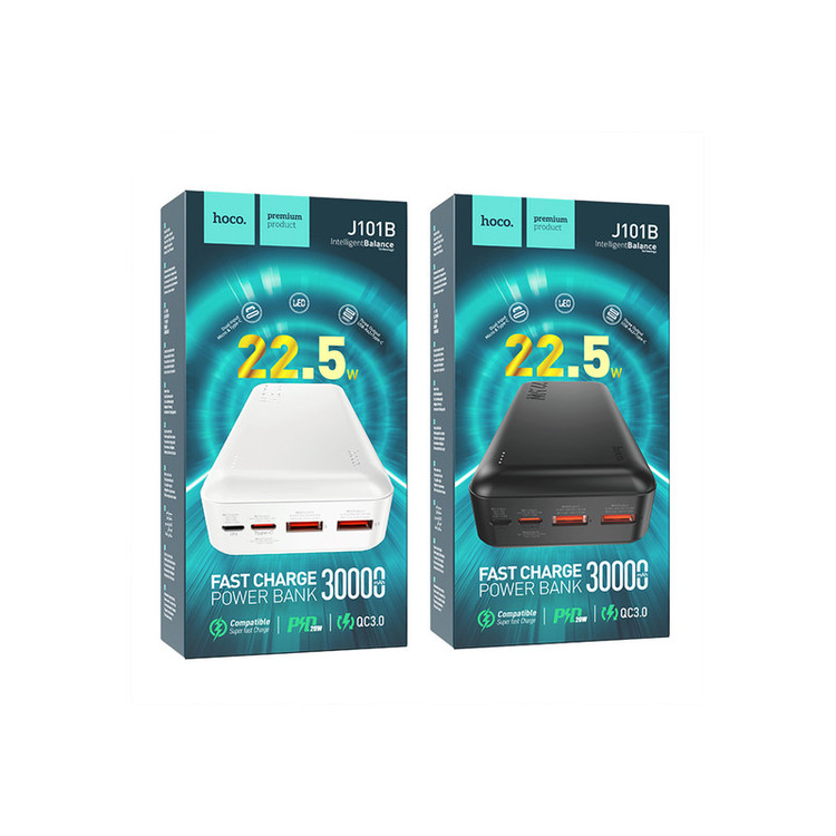 محتویات جعبه پاوربانک هوکو J101B شامل کابل و دفترچه راهنما