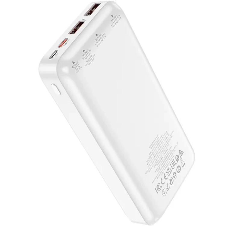 پاوربانک هوکو مدل J101A رنگ سفید با فناوری شارژ سریع 22.5 وات، طراحی مدرن و ظرفیت بالا برای شارژ ایمن دستگاههای هوشمند