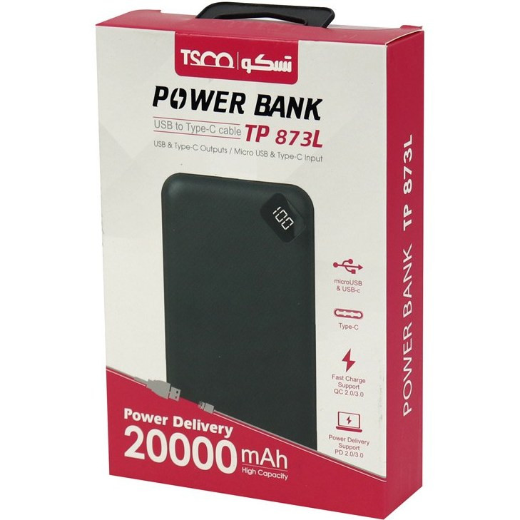 جعبه اورجینال پاوربانک تسکو TP 873 با ظرفیت 20000 میلی آمپر ساعت