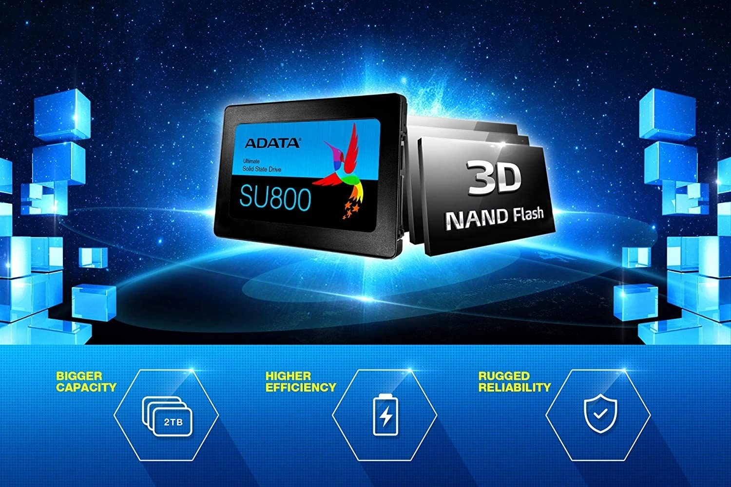 تصویر تبلیغاتی معرفی ویژگی‌های هارد SSD ای دیتا SU800 256GB