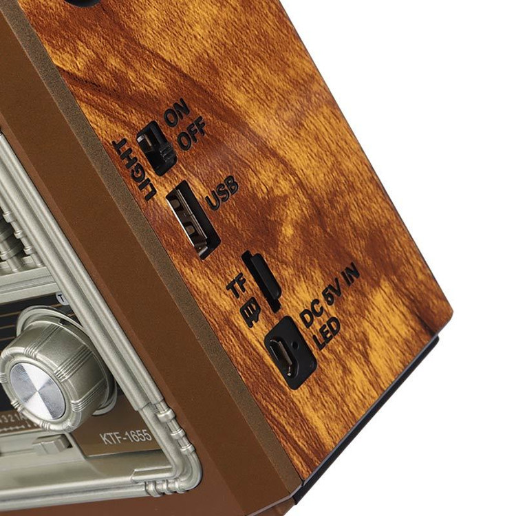 پورتهای اسپیکر KTF-1655 شامل USB، Micro SD، رادیو FM و شارژ Micro USB