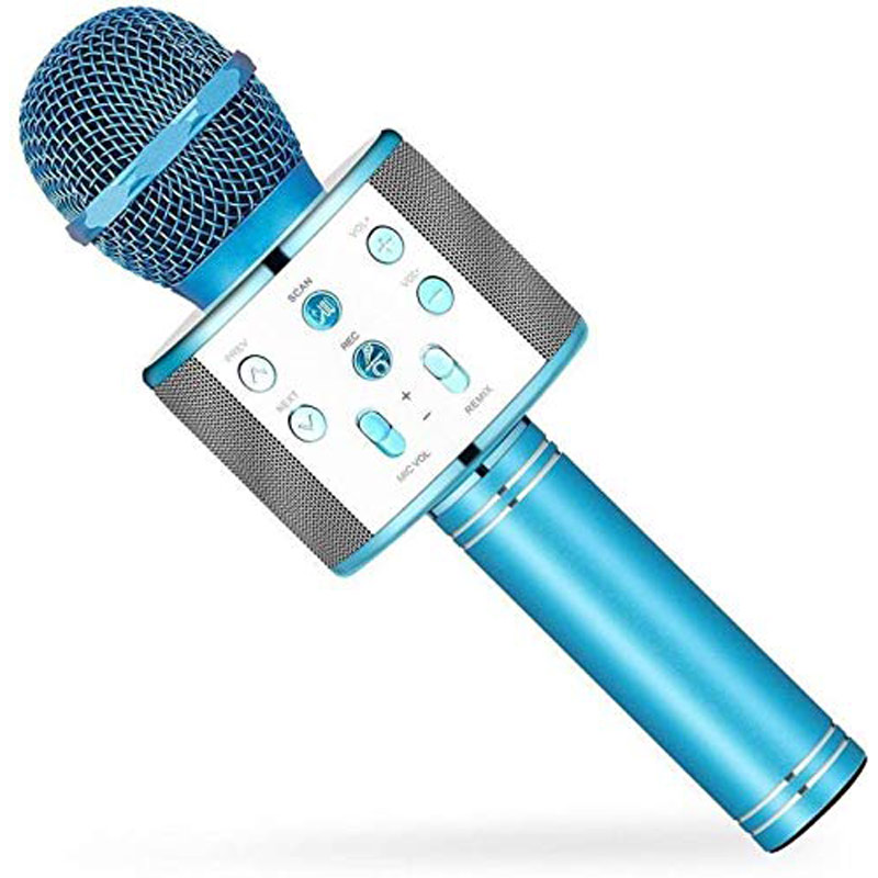 میکروفون اسپیکر شارژی مدل WS-858 رنگ آبی مناسب ضبط صدا و پخش موسیقی