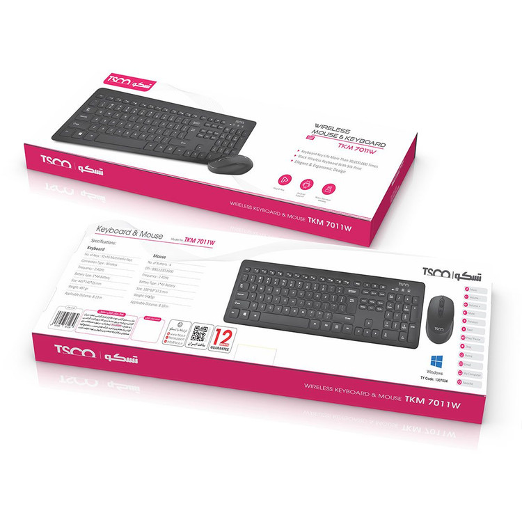 عکس زاویهدار از کیبورد و ماوس وایرلس تسکو مدل TKM7011 WN | AbtinPC