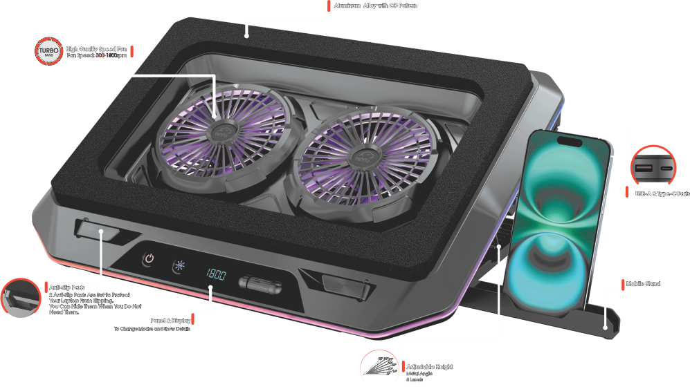 کول پد گیمینگ تسکو مدل GCLP 3145 با دو فن بزرگ ۱۴۰ میلیمتری