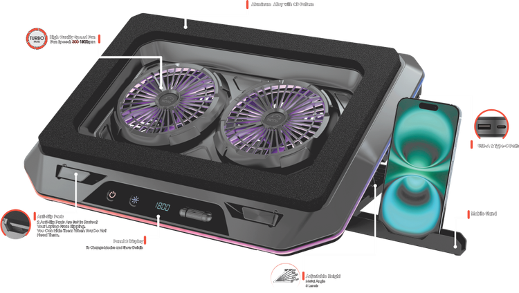 کول پد گیمینگ تسکو مدل GCLP 3145 با دو فن بزرگ ۱۴۰ میلیمتری