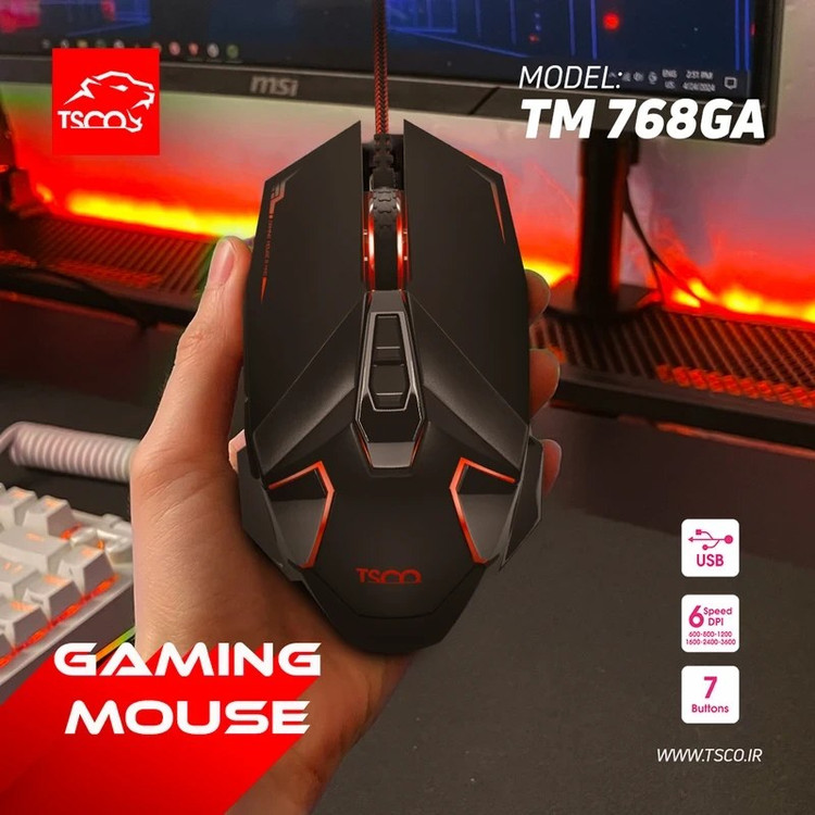 ماوس گیمینگ تسکو مدل TM 768GA با نور RGB و طراحی ارگونومیک