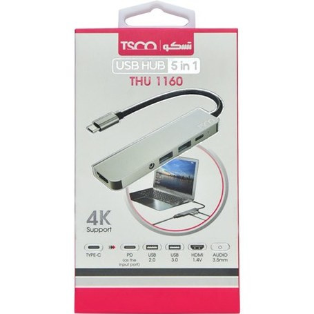هاب USB تسکو THU 1160 | پنج پورت با HDMI، Type-C و شارژ سریع تا ۸۰ وات